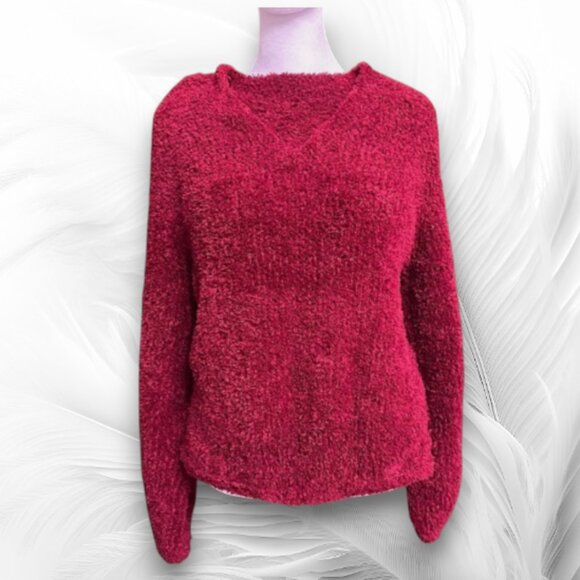 New Women's Handmade Crimson Knitted Sweater Size M/L - Picture 5 of 11